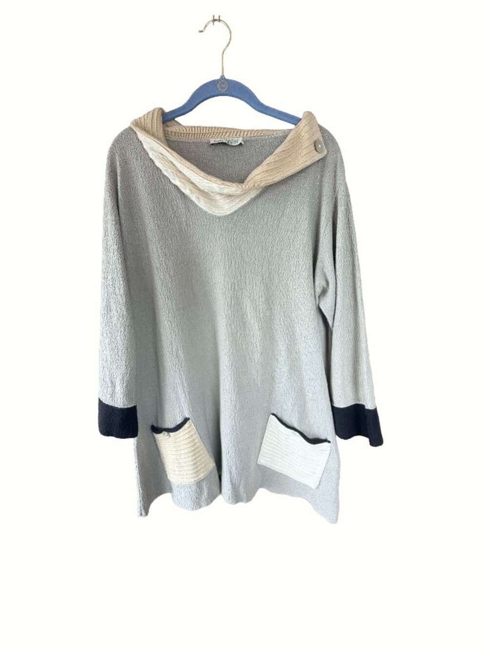 Margaret Winters Crunchy Cotton Cowl Neck Tunic Sweater Pockets Size L
